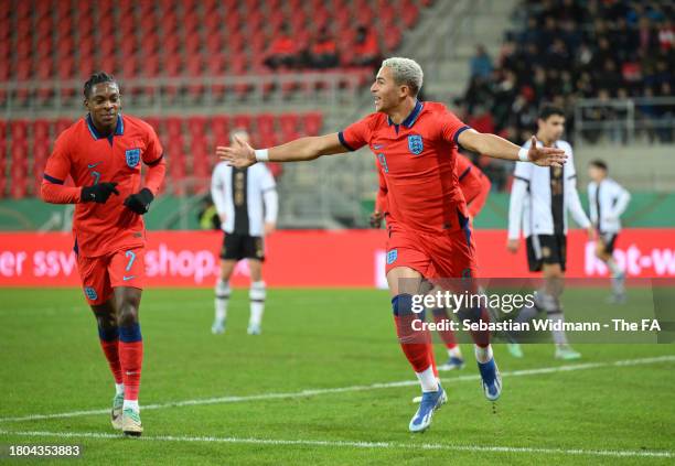 Mateo Joseph of U20 England celebrates after scoring his team's first goal during the U20 International Friendly match between U20 Germany v U20...