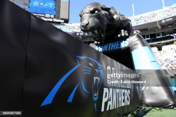 The Carolina Panthers logo is seen before their game against the Dallas Cowboys at Bank of America Stadium on November 19, 2023 in Charlotte, North...
