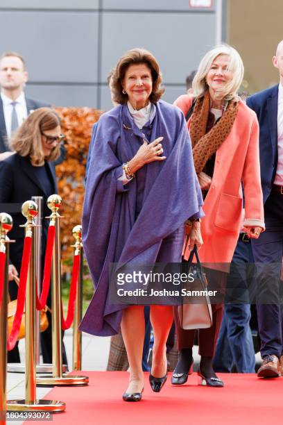Queen Silvia of Sweden attends the opening of the first "Childhood House" on November 20, 2023 in Hessen, Germany.