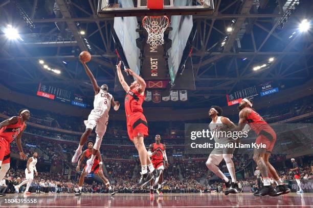 Caris LeVert of the Cleveland Cavaliers drives to the basket during the game against the Toronto Raptors on November 26, 2023 at Rocket Mortgage...
