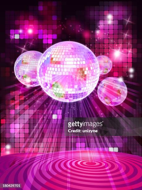 ilustraciones, imágenes clip art, dibujos animados e iconos de stock de brillante satinada fase con disco de pelotas - música para bailar