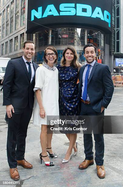 Laurel Pinson, Cynthia Rowley, Ari Goldberg and David Goldberg ring closing bell at NASDAQ MarketSite on September 12, 2013 in New York City.