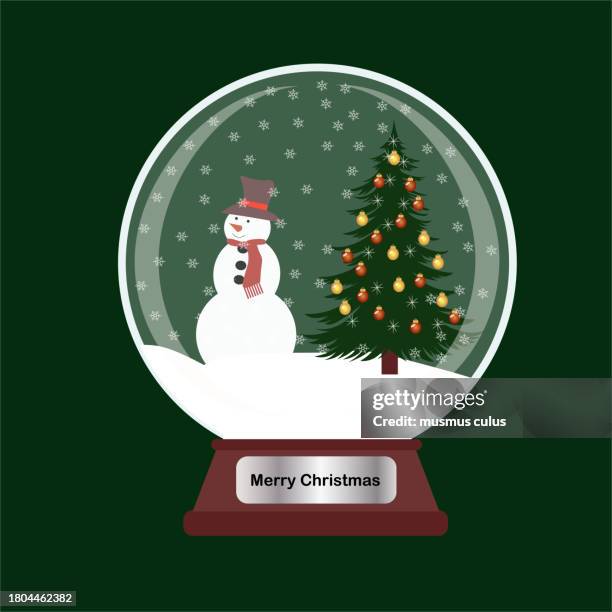 ilustrações, clipart, desenhos animados e ícones de globo de natal, globo de neve com boneco de neve e árvore de natal - funny snow globe