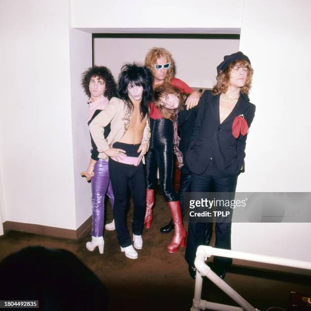 Portrait of American Glam Rock group the New York Dolls, London, England, November 21 November 21, 1973. Pictured are, from left, Sylvain Sylvain,...