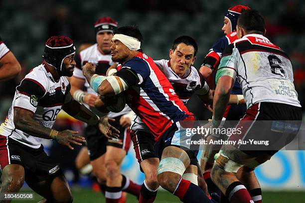 Shane Christie of Tasman on the charge during the round five ITM Cup match between North Harbour and Tasman at North Harbour Stadium on September 13,...