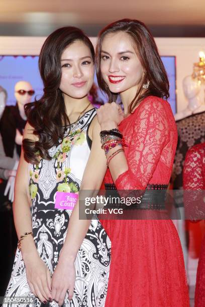 Models Mandy Lieu and Janice Man attend Juicy Couture promotional event on September 12, 2013 in Hong Kong, Hong Kong.