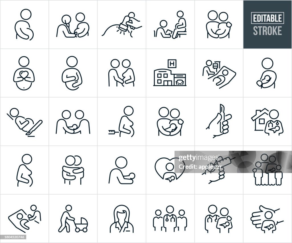 Pregnancy And Childbirth Thin Line Icons - Editable Stroke