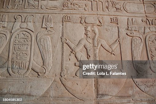 Ancient Egyptian bass relief..Temple of Sobek and Haroeris, Kom Ombo, Egypt