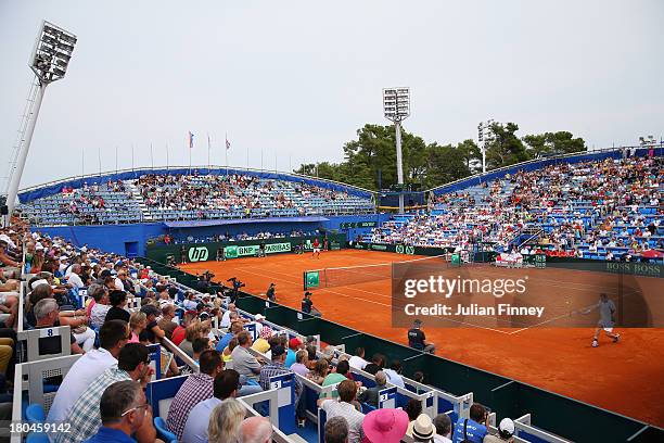 General view of Andy Murray of Great Britain in action against Borna Coric of Croatia during day one of the Davis Cup World Group play-off tie...