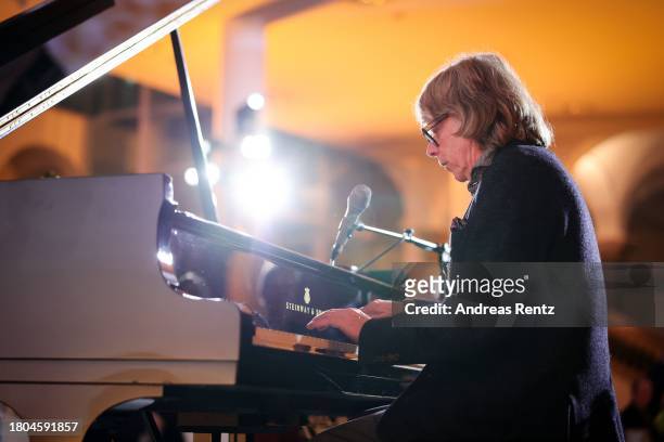 Helge Schneider plays the grand piano after he received the Art Prize of The State Of North Rhine-Westphalia at K21 Kunstsammlung Nordrhein-Westfalen...