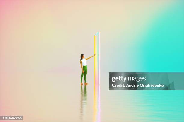 touching metaverse portal - futurista imagens e fotografias de stock