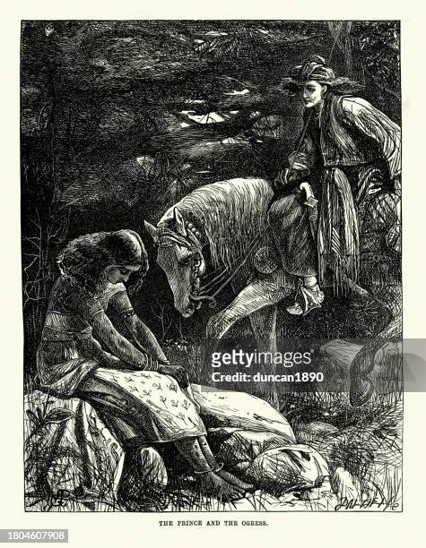 one thousand and one nights, the prince and the ogress, arabian, middle eastern folktales - ogre fictional character stock illustrations