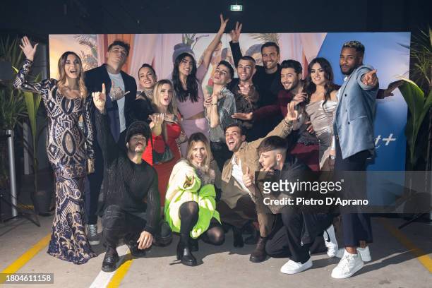 Giulia Salemi and Pierpaolo Pretelli in a group with the show's contestants "Ex On The Beach" Italia Cocktail and Viewing Party at LAMPO Milano on...