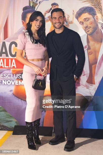 Giulia Salemi and Pierpaolo Pretelli attends the "Ex On The Beach" Italia Cocktail and Viewing Party at LAMPO Milano on November 20, 2023 in Milan,...
