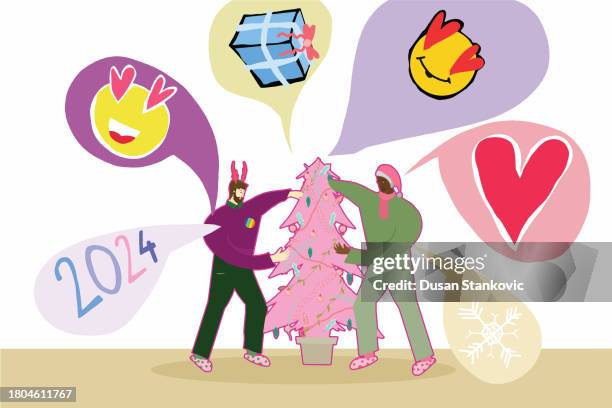 neujahrsfeier 2024 - gay christmas stock-grafiken, -clipart, -cartoons und -symbole