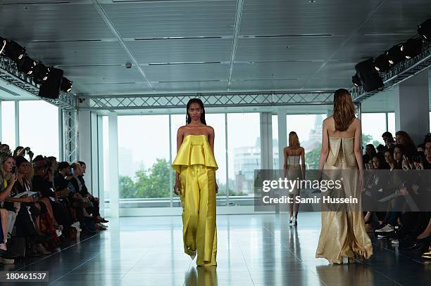 Model walks the runway at the Fyodor Golan show during London Fashion Week SS14 at 280 High Holborn on September 13, 2013 in London, England.