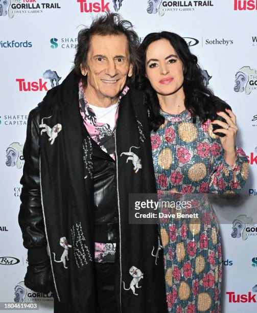 Ronnie Wood and Sally Wood attend The Tusk Gorilla Trail Auction 2023 at Unit X on November 20, 2023 in London, England.