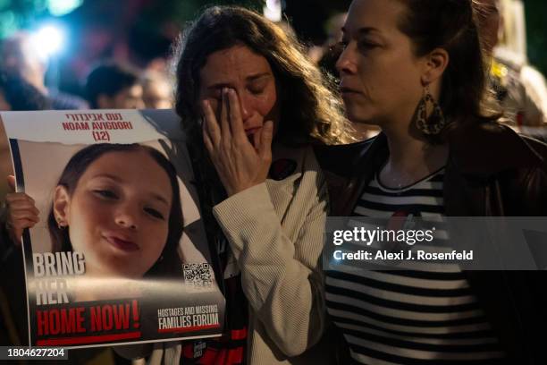 The parents and relatives of children kidnapped on October 7th, along with families of hostages and their supporters take part in a demonstration...