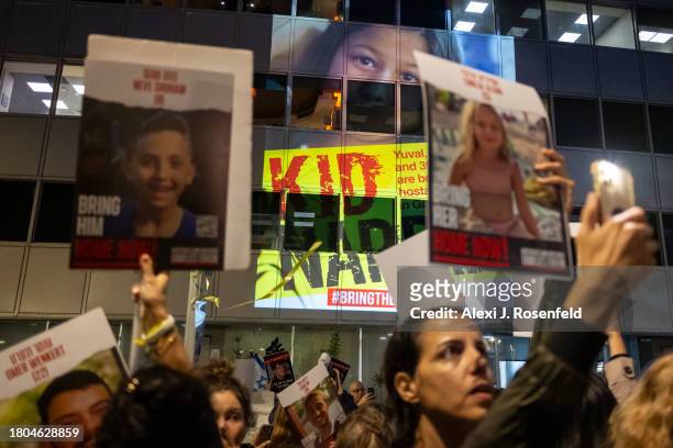 The parents and relatives of children kidnapped on October 7th, along with families of hostages and their supporters take part in a demonstration...