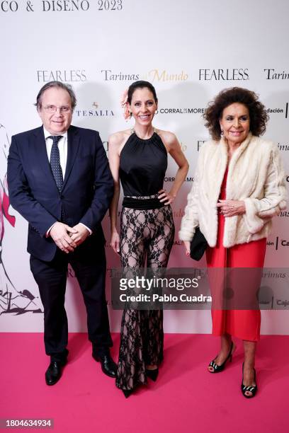 Antonio Miguel Carmona, Yolanda Font and Cucqui Font attend the "Fearless Flamenco Y Diseño" Awards 2023 at Corral de la Morería on November 20, 2023...