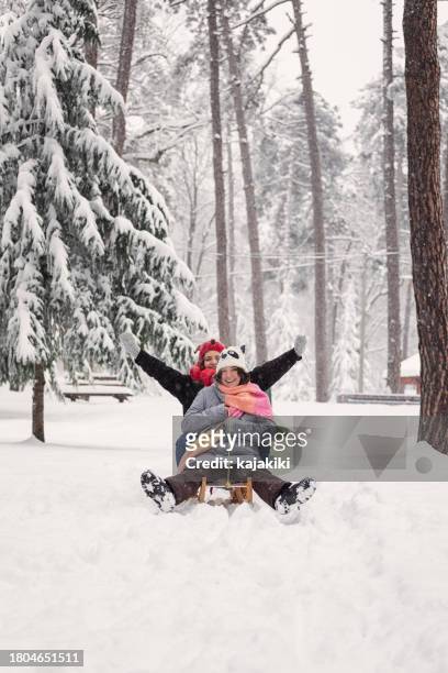 beautiful  teenage girls playing in snow - 12 17 months stock pictures, royalty-free photos & images