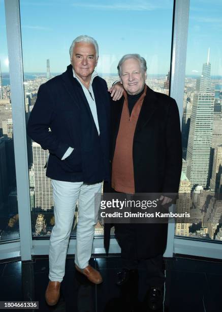 John O'Hurley and David Frei light the Empire State Building in honor of the National Dog Show at The Empire State Building on November 20, 2023 in...