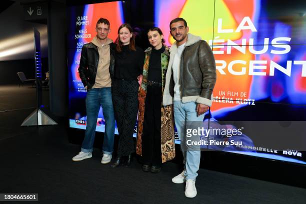 Niels Schneider, Héléna Klotz, Pomme and Sofiane Zermani pose as they attend 'La Vénus d'Argent" Premiere at UGC Cine Cite des Halles on November 20,...