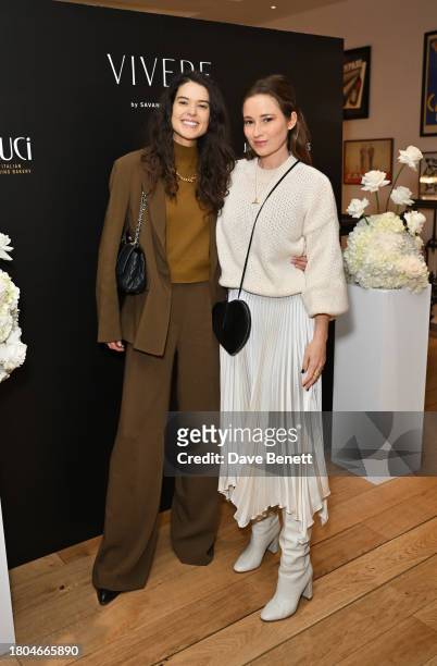 Sarah Ann Macklin and Kelly Eastwood attend the London launch of Vivere by Savannah Miller at Luci on November 20, 2023 in London, England.