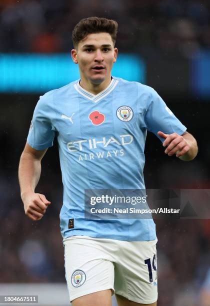 Julian Alvarez of Manchester City running during the Premier League match between Manchester City and AFC Bournemouth at Etihad Stadium on November...