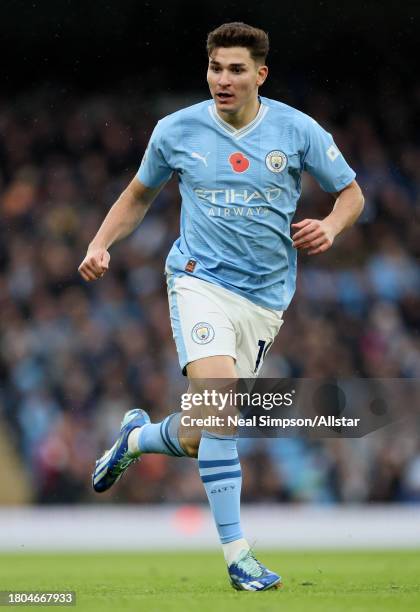 Julian Alvarez of Manchester City running during the Premier League match between Manchester City and AFC Bournemouth at Etihad Stadium on November...