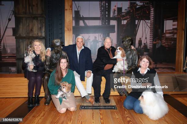 John O'Hurley and David Frei , holding "TruDat" light the Empire State Building in honor of the National Dog Show as they pose with Connie Shook...