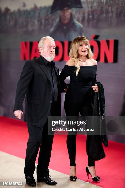 Director Ridley Scott and Giannina Facio attend the "Napoleon" premiere at the El Prado Museum on November 20, 2023 in Madrid, Spain.