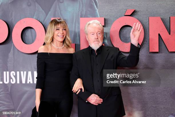 Director Ridley Scott and Giannina Facio attend the "Napoleon" premiere at the El Prado Museum on November 20, 2023 in Madrid, Spain.