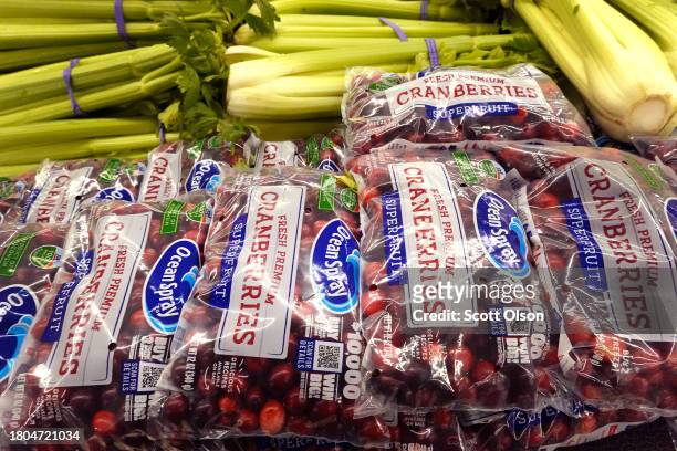 Products are offered for sale at a grocery store ahead of the Thanksgiving Holiday on November 20, 2023 in Chicago, Illinois. The average cost of...