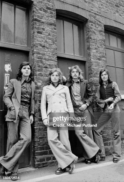 English rock group Trapeze, London, September 1973. Left to right: bassist Pete MacKie, guitarist Rob Kendrick, drummer Dave Holland and guitarist...