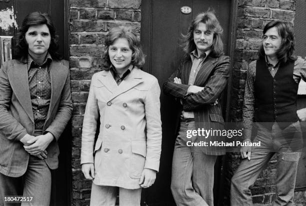 English rock group Trapeze, London, September 1973. Left to right: bassist Pete MacKie, guitarist Rob Kendrick, drummer Dave Holland and guitarist...