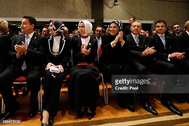 Prime Minister of Turkey, Recep Tayyip Erdogan and wife Emine and Turkey Minister of Youth and Sports, Suat Kilic look on during the 125th IOC...