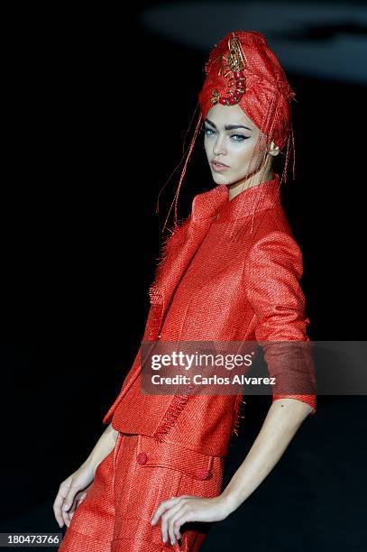 Model showcases designs by Roberto Verino on the runway at Roberto Verino show during Mercedes Benz Fashion Week Madrid Spring/Summer 2014 at Ifema...