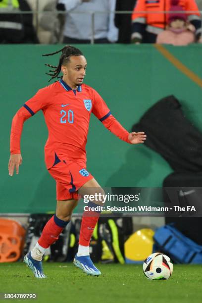 Emran Soglo of U20 England plays the ball during the U20 International Friendly match between U20 Germany v U20 England at Jahnstadion on November...