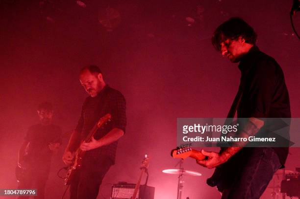 Mark Smith, Michael James and Munaf Rayani Explosions In The Sky perform at La Riviera on November 20, 2023 in Madrid, Spain.
