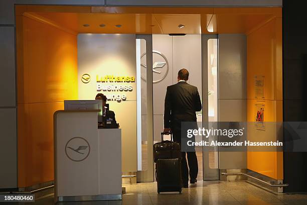 Lufthansa Business Class Lounge entrance in Terminal 1 at Frankfurt / Main International Airport on September 12, 2013 in Frankfurt am Main, Germany.