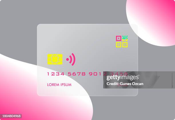contactless payment concept - front view - nfc payment - near field communication protocol - e-payment - flat design - glass credit card - easy banking stock illustrations