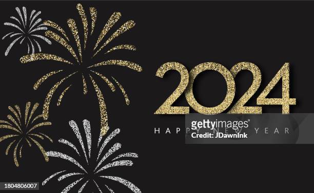2024 happy new year abstract elegant shiny gold colored design template on black color - january vector stock illustrations