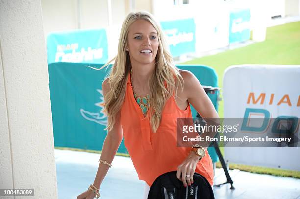 Lauren Tannehill hosts students from American Senior High School at Dolphins training camp on August 15, 2013 in Davie, Florida.