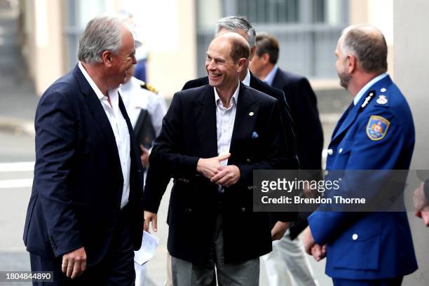 Prince Edward Duke of Edinburgh is greeted by Cameron Smart, Acting National Chairman for the Duke of Edinburgh Award outside the PCYC City of...
