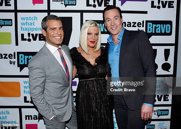 Pictured: Andy Cohen, Tori Spelling, Chris Klein --