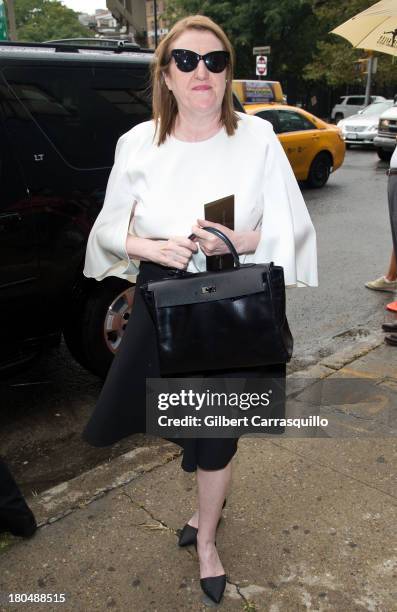 Bazaar editor-in-chief Glenda Bailey is seen arriving to Calvin Klein Collection fashion show during Mercedes-Benz Fashion Week Spring 2014 at Spring...