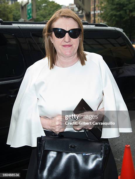 Bazaar editor-in-chief Glenda Bailey is seen arriving to Calvin Klein Collection fashion show during Mercedes-Benz Fashion Week Spring 2014 at Spring...