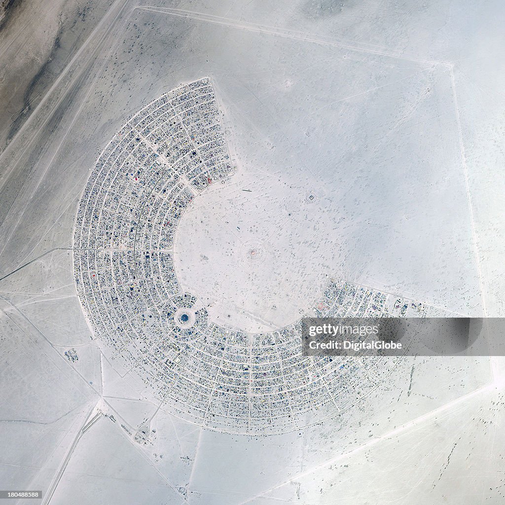 Satellite Image of the Burning Man Festival, Black Rock City, Nevada, United States