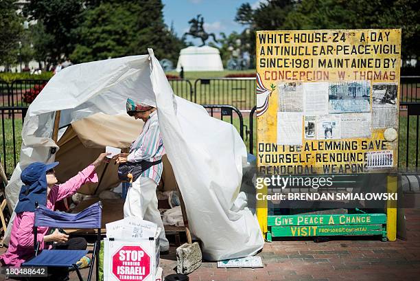 Connie Picciotto at her protest site on the edge of Lafayette Square across from the White House September 13, 2013 in Washington, DC. Picciotto has...